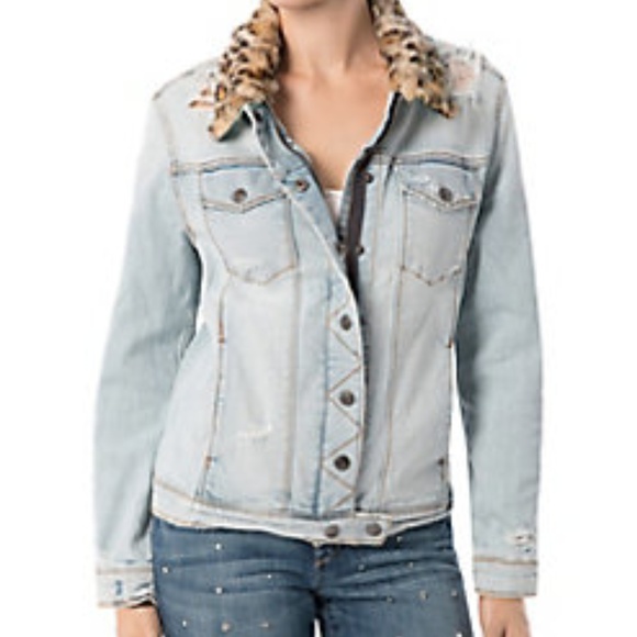 Sam Edelman Fur-Trimmed Distressed Jean Jacket NWT - Picture 3 of 3